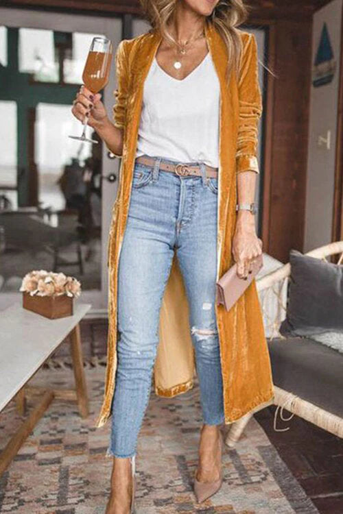 Trixiedress Paula Long Sleeve Velvet Long Coat